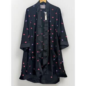 NEW Melissa Mccarthy Seven7 Black Kiss Print Kimono Robe Lips Pink Plus Size 3X